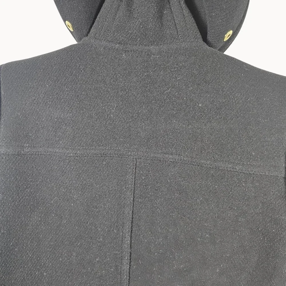 J.Crew Womens 2 Italian Wool Hooded Tailored Coat Black Lined Gold Accents Warm - Picture 15 of 15
